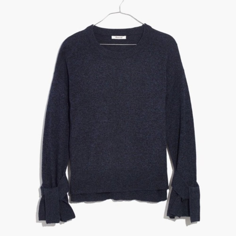 Madewell Tie-Cuff Pullover Sweater in Navy S